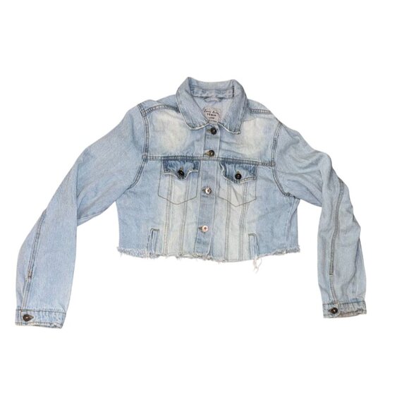 Love Tree Denim Cropped Light Wash Jean Jacket Size L - Picture 1 of 4